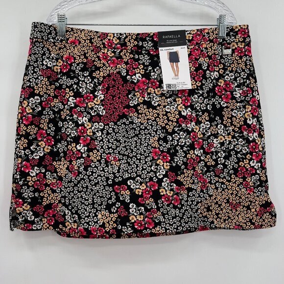 Rafaella Plus Women's Pull-On Black Floral Skirt/Skort XXL NWT - Picture 1 of 6